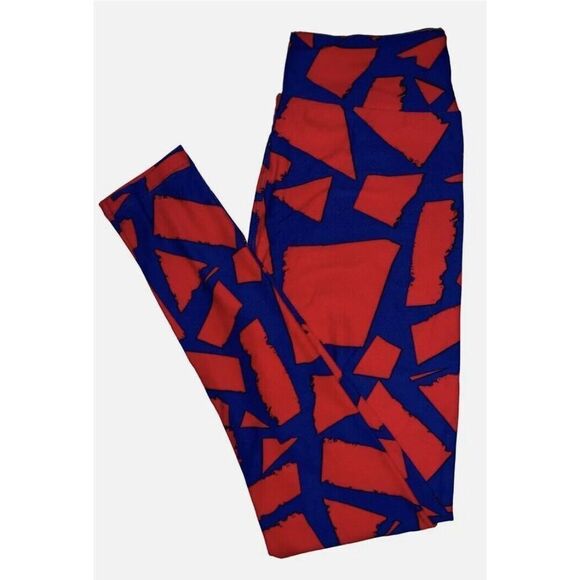 💕3/$30💕 Blue and Red LuLaRoe Leggings One Size - Picture 1 of 5